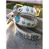 Image 2 : WHITE HAIR ON HIDE GENUINE WESTERN LEATHER BELT/ TURQUOISE  CONCHOS/SISE SMALL