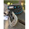 Image 1 : BLACK GENUINE WESTERN LEATHER BELT/ TURQUOISE  STUDS/SIZE XL