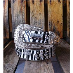 ZEBRA PRINT LEATHER BELT/ CROSS CONCHOS/XL
