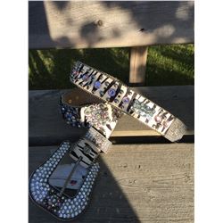 ZEBRA PRINT LEATHER BELT/ PINK CRYSTAL SQUARE CONCHOSSIZE SMALL