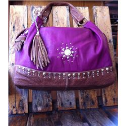 MAGENTA AND BROWN HANDBAG/FRINGE TASSEL