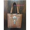Image 1 : TAN BROWN LARGE WESTERN PURSE/PINK STUDDED ACCENTS ON FRONT