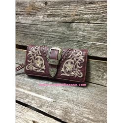 DEEP PURPLE WESTERN BUCKLE TRIFOLD WALLET