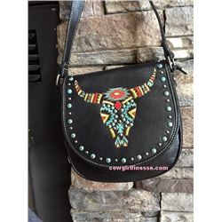 BLACK STEER HEAD MESSENGER PURSE