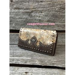 TAN AND CREAM WESTERN TRIFOLD WALLET