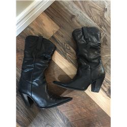 BLACK CHARLIE HORSE LEATHER COWGIRL BOOTS/SIZE 8.5