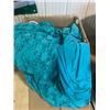 Image 1 : BOX OF TURQUOISE MATERIAL/ LACE AND STRETCH FABRIC/ ENOUGH TO MAKE 3 INFINITY LONG DRESSES with misc