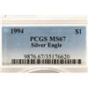Image 3 : 1994 AMERICAN SILVER EAGLE PCGS MS67 TONED