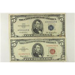 1953 $5 SILVER CERTIFICATE & 1963 $5 US NOTE