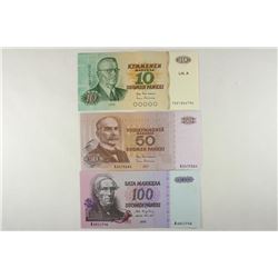 3 ASSORTED FINLAND MARKS 1980-TEN, 1977-FIFTY &