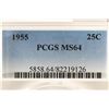 Image 3 : 1955 WASHINGTON SILVER QUARTER PCGS MS64
