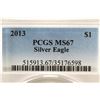 Image 3 : 2013 AMERICAN SILVER EAGLE PCGS MS67 TONED RIM