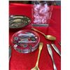 Image 2 : Box of Lucite Paper weights Hoya crystal paper weight and a silver plate bowl and collector spoons