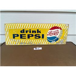 1940's Pepsi cola singe dot hand painted tin sign 8  tall 24  wide