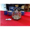 Image 1 : Devon Mottoware and glass and silver plate salt and pepper set