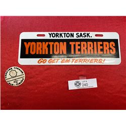 Yorkton Terriers Button and license plate sign