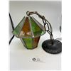 Image 1 : Vintage stained glass Hanging Lantern 9" tall