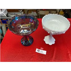 2 Milk glass Carnvival Glass Bowls 8" tall