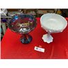 Image 1 : 2 Milk glass Carnvival Glass Bowls 8" tall