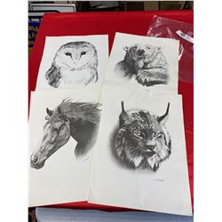 Lot of 4 Animal Prints 9" x 12"