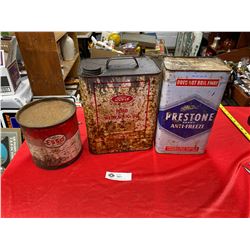 3 vintage automotive tins esso ford and prestone