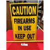 Image 1 : Caution Firearms in use Keep Out Plastic sign 12 x 18
