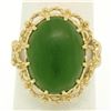 14k Yellow Gold Prong Set Cabochon Olive Green Nephrite Jade Twisted Wire Ring