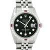 Rolex Mens Stainless Steel Black Diamond & Ruby 36MM Datejust Wristwatch