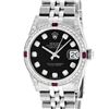Rolex Womens Midsize 31mm Black Diamond Lugs & Ruby Datejust Wristwatch