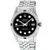 Rolex Mens Stainless Steel Slate Black Diamond & Emerald Datejust Wristwatch