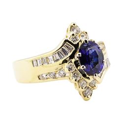 2.15 ctw Blue Sapphire And Diamond Ring - 14KT Yellow Gold