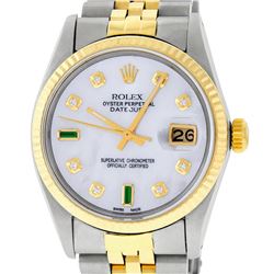 Rolex Mens 2 Tone 14K Mother Of Pearl Diamond 36MM Datejust Wristwatch