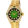 Rolex Ladies 18K Yellow Gold Green Vignette Diamond And Emerald President Wristw