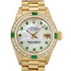 Rolex Ladies 18K Yellow Gold MOP Emerald President Wristwatch With Watch Winder