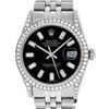 Rolex Mens Stainless Black Baguette Diamond Lugs Datejust Wristwatch