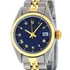 Rolex Ladies 2 Tone 14K Blue Roman Fluted Datejust Jubilee Band Wristwatch