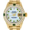 Rolex Ladies 18K Yellow Gold MOP Emerald President Wristwatch With Rolex Box & A