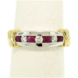 14K White & Yellow Gold 0.47 ctw Top Quality Diamond & Ruby Channel Set Band Rin