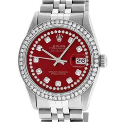 Rolex Mens Stainless Steel Red String Diamond 36MM Datejust Wristwatch