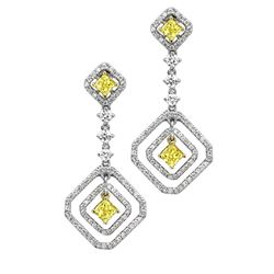 18k Two Tone Gold 2.71CTW Diamond Earrings, (VS1-VS2/G-H/Nat-yel)