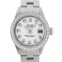 Rolex Ladies Stainless Steel White Diamond 18K Gold Bezel Datejust Wristwatch