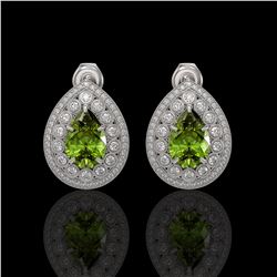 9.54 ctw Tourmaline & Diamond Victorian Earrings 14K White Gold