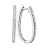 Image 1 : 10kt White Gold Round Diamond Oblong Oval Hoop Earrings 1/3 Cttw