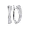 Image 1 : 10kt White Gold Round Pave-set Diamond Hoop Earrings 1/6 Cttw