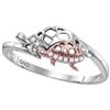 Image 1 : Sterling Silver Round Diamond Rose Turtle Animal Band Ring 1/20 Cttw