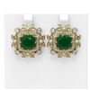 Image 1 : 12.23 ctw Emerald & Diamond with Pearl Earrings 18K Yellow Gold