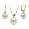 Image 1 : White Akoya Pearl Solitaire Pendant and Dangle Earring Set