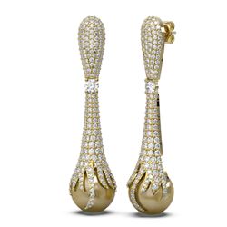 4.28 ctw Diamond & Pearl Earrings 18K Yellow Gold