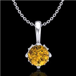 0.62 ctw Intense Fancy Yellow Diamond Art Deco Necklace 18k White Gold