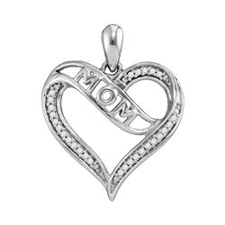 Sterling Silver Round Diamond Mom Mother Heart Pendant 1/8 Cttw